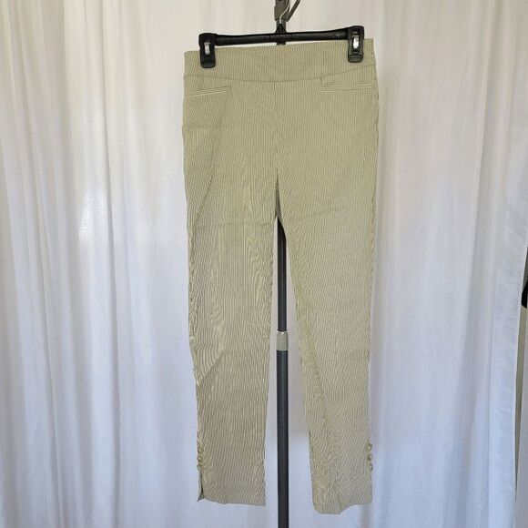 Chico's women's green striped pullon stretch pants size 2R - Picture 1 of 8